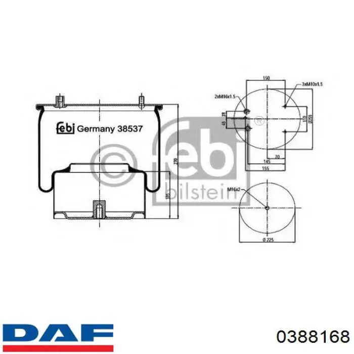 Пневмоподушка/Пневморессора моста заднього 0388168 DAF