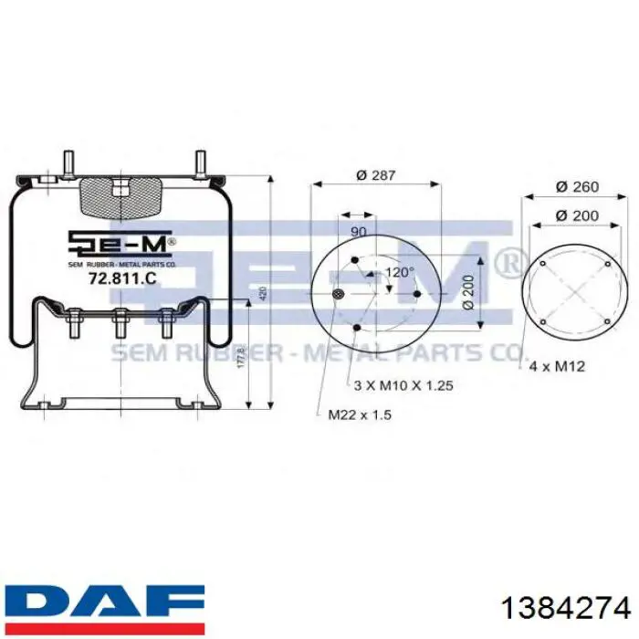 Пневморессора задня DAF 1384274 ціна, від 52.85 USD