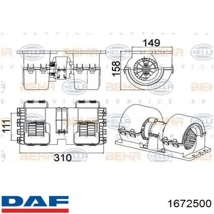 Двигун вентилятора пічки (обігрівача салону) DAF 1672500 ціна, від 111.63 USD