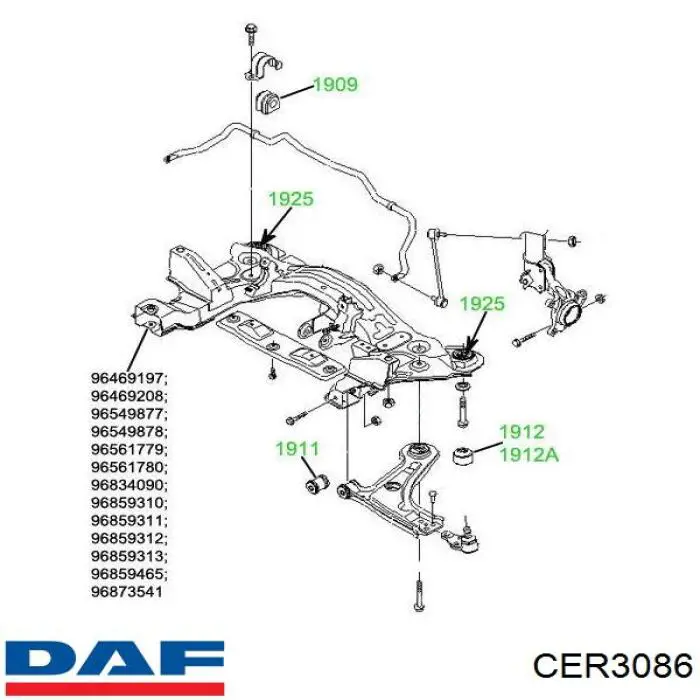 CER3086 DAF Сайлентблок/втулка ресори передньої