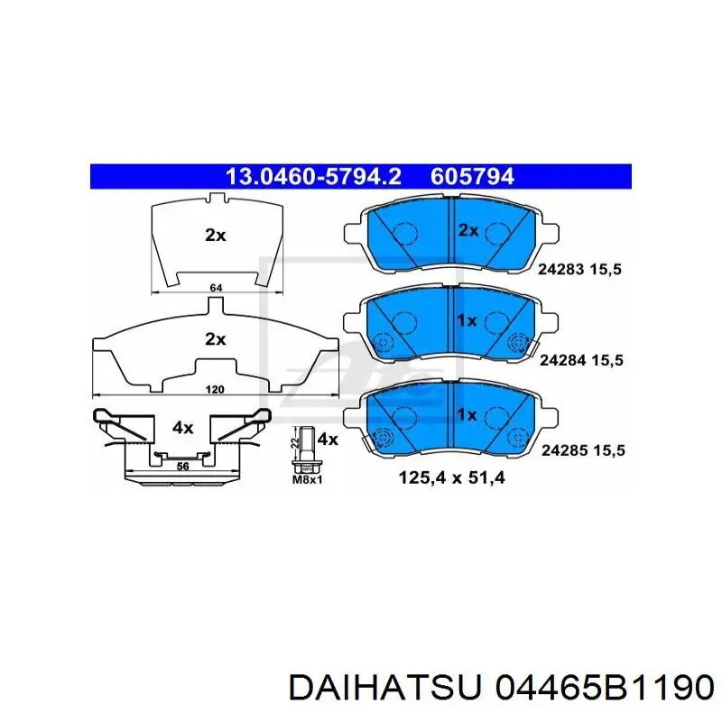 04465B1190 Daihatsu Передні гальмівні колодки