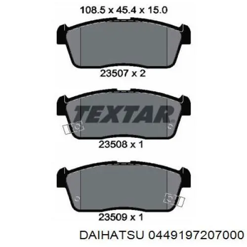 Колодки гальмівні передні, дискові 0449197207000 Daihatsu