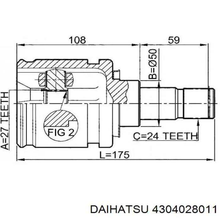 ШРУС внутрішній, передній, лівий 4304028011 Daihatsu