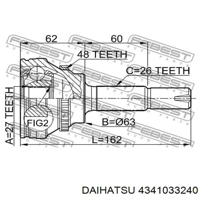 Піввісь (привід) передня, права 4341033240 Daihatsu