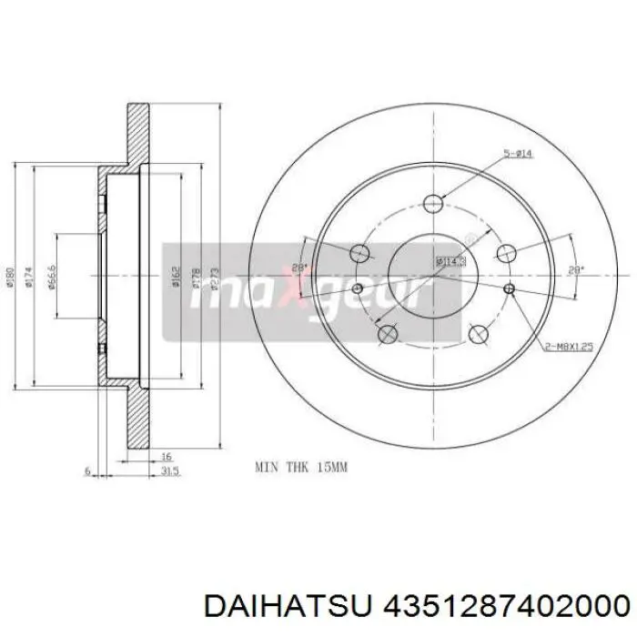 Диск гальмівний передній 4351287402000 Daihatsu