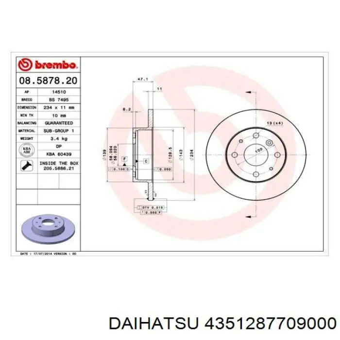 Гальмівні диски передні 4351287709000 Daihatsu