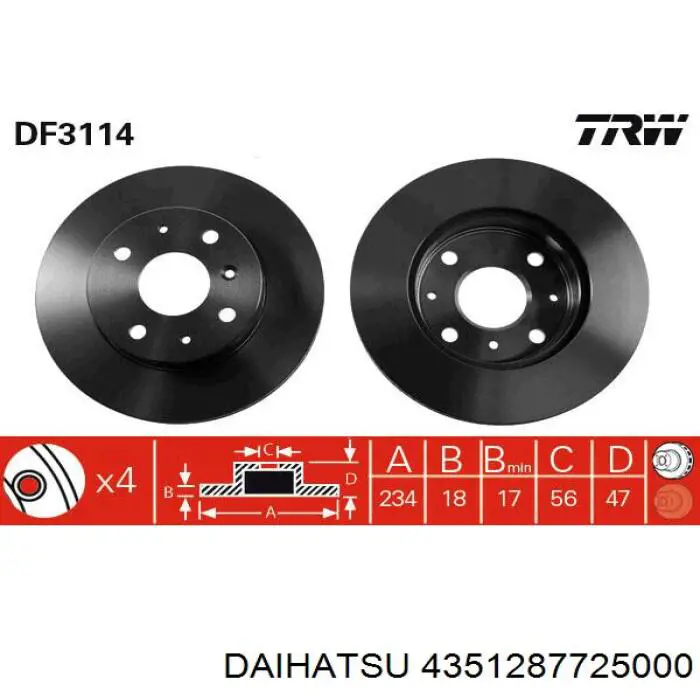 4351287725000 Daihatsu диск гальмівний передній