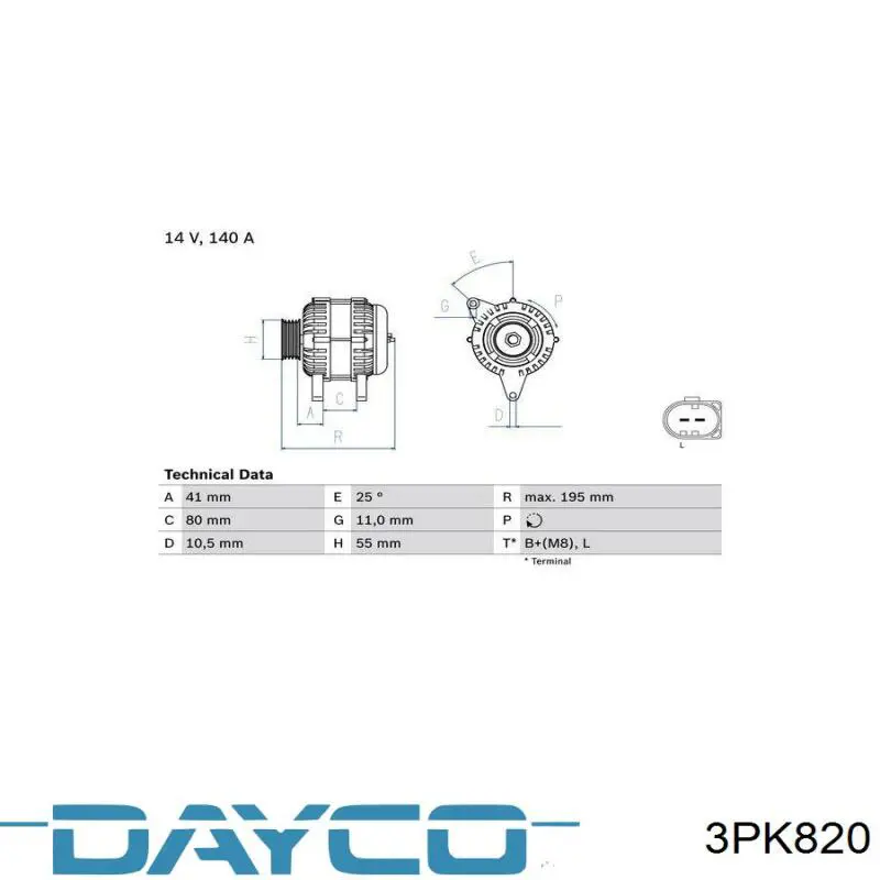 Ремінь приводний, агрегатів 3PK820 Dayco