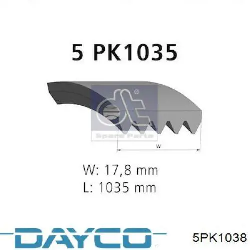 Ремінь приводний, агрегатів 5PK1038 Dayco