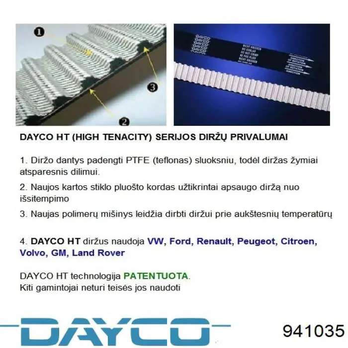 Купити 941035 Dayco Ремінь газорозподільного механізму