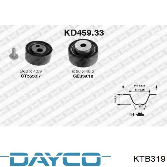 Комплект ГРМ Dayco KTB319 ціна, від 61.09 USD