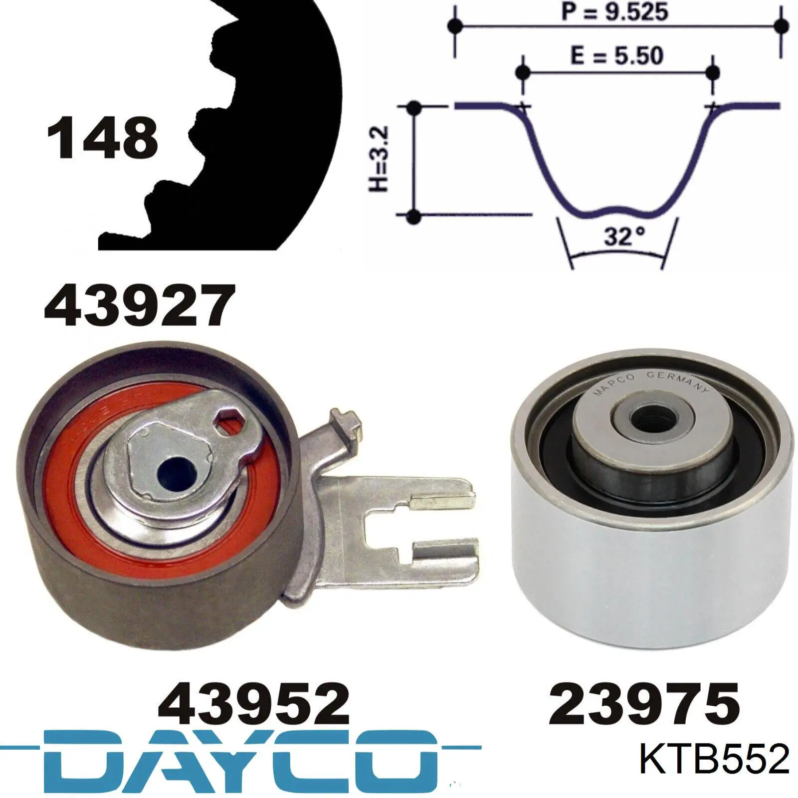 Комплект ГРМ Dayco KTB552 ціна, від 80.87 USD