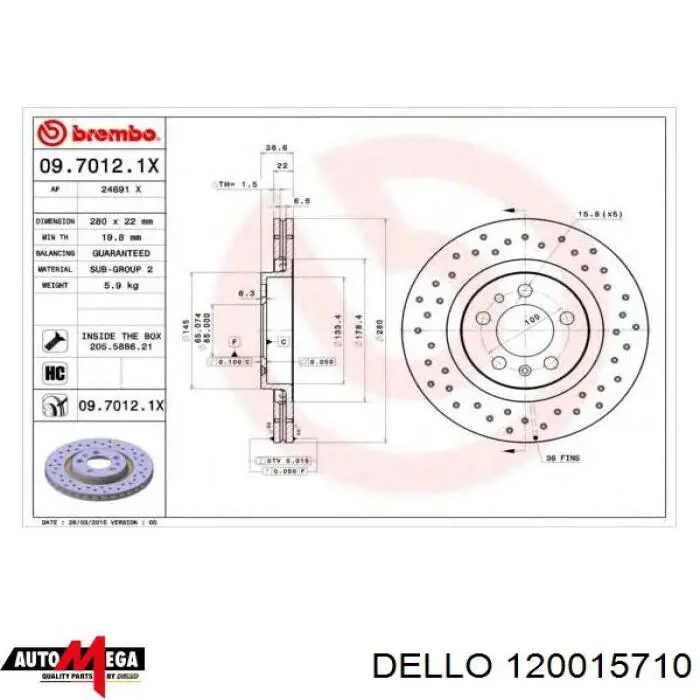 120015710 Dello/Automega Гальмо дискове переднє