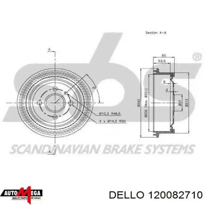 Барабан гальмівний задній 120082710 Dello/Automega