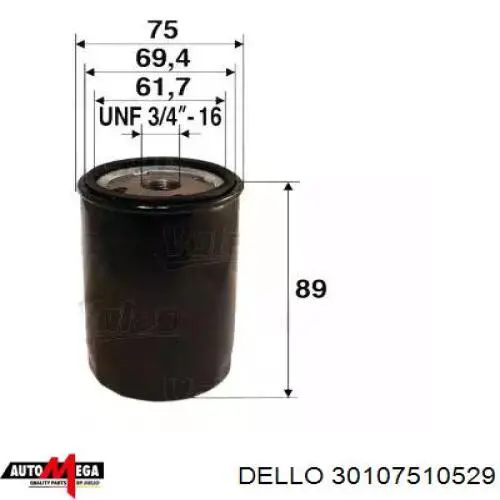 Масляний фільтр 30107510529 Dello/Automega