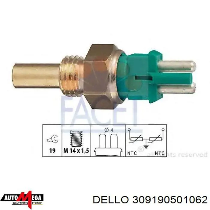 Датчик температури охолоджуючої рідини 309190501062 Dello/Automega