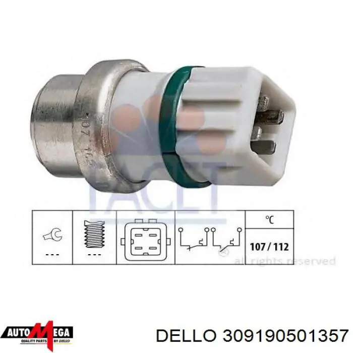 Термодатчик охолоджуючої рідини Dello/Automega 309190501357 ціна, від 3.88 USD