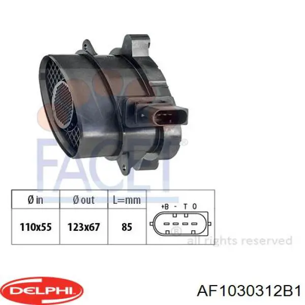 Датчик масової витрати повітря Delphi AF1030312B1 ціна, від 73.29 USD