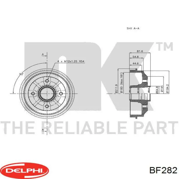 Барабан гальмівний задній BF282 Delphi