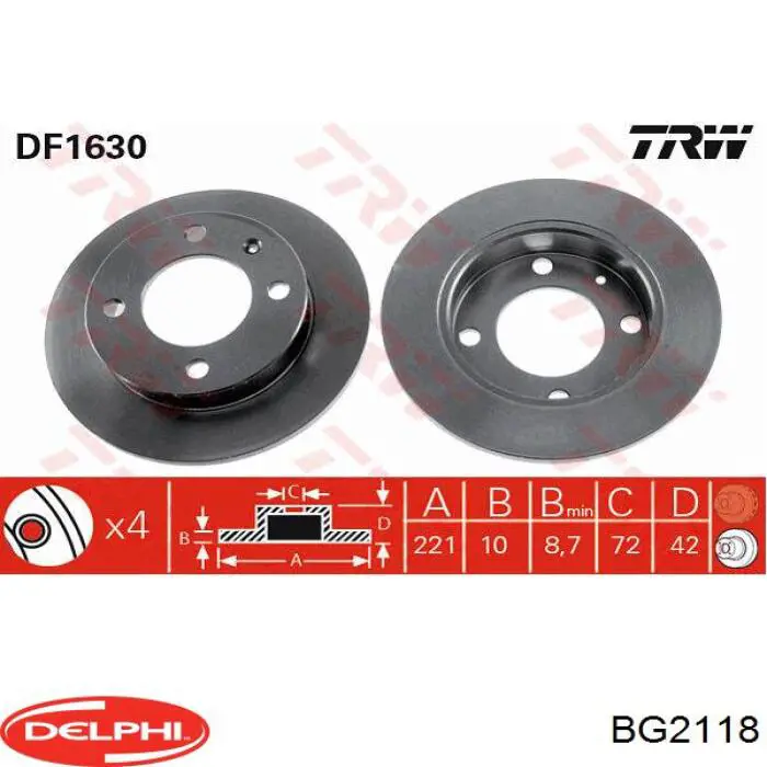 Диск переднього гальма Delphi BG2118 ціна, від 16.62 USD