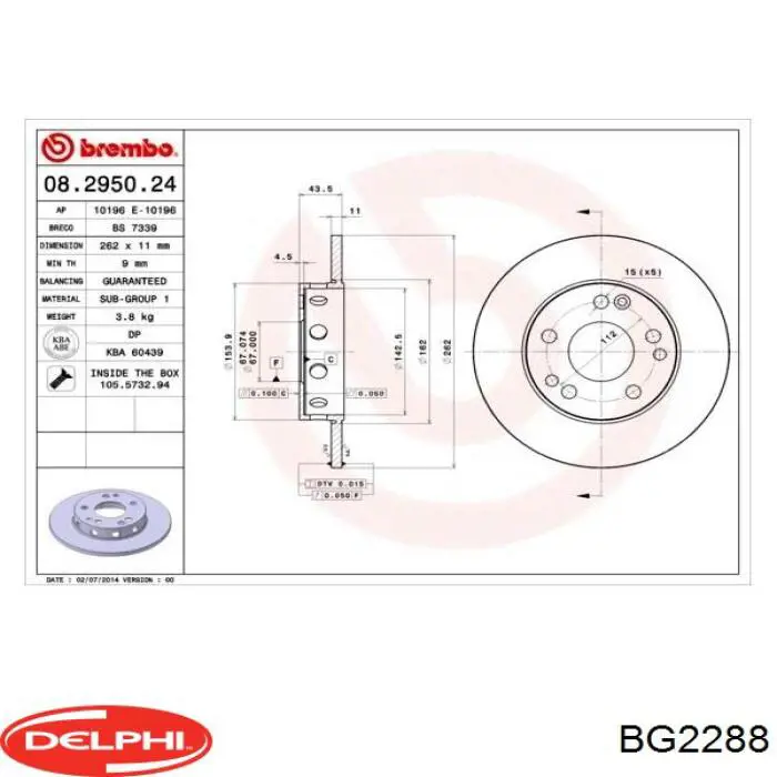 Диск переднього гальма Delphi BG2288 ціна, від 22.51 USD