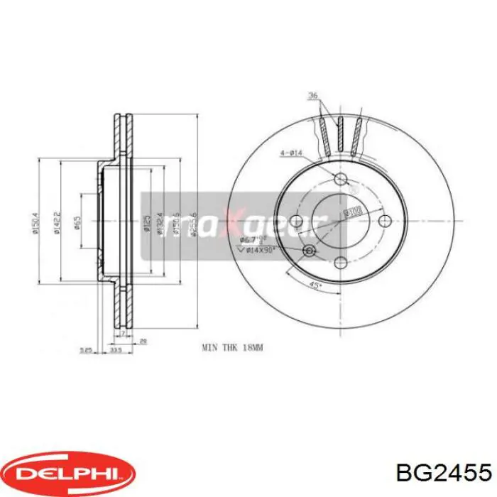 Диск переднього гальма Delphi BG2455 ціна, від 19.38 USD