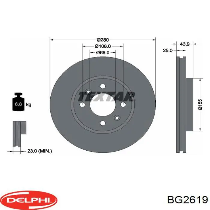 Диск гальмівний передній BG2619 Delphi