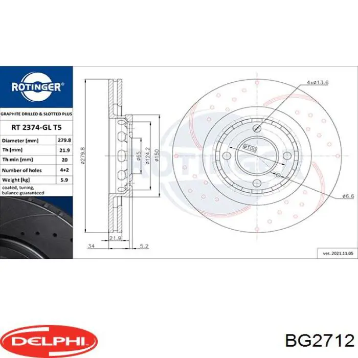 Диск гальмівний передній Delphi BG2712
