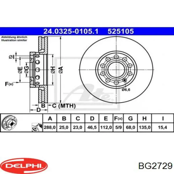 Диск переднього гальма Delphi BG2729 ціна, від 44.20 USD