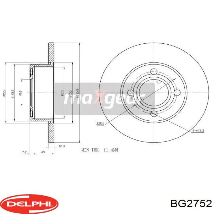 Диск гальмівний передній Delphi BG2752