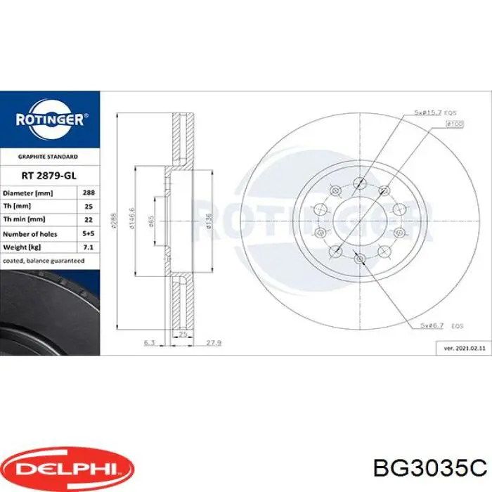 Диск переднього гальма Delphi BG3035C ціна, від 36.75 USD