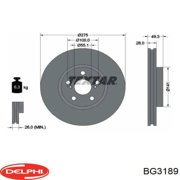 Диск гальмівний передній BG3189 Delphi