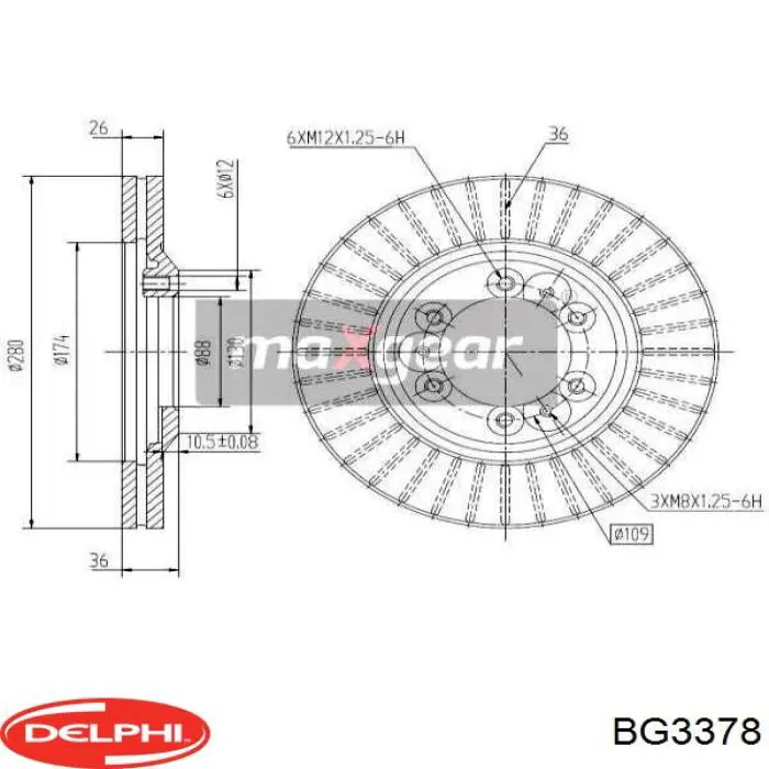 Диск переднього гальма Delphi BG3378 ціна, від 46.76 USD