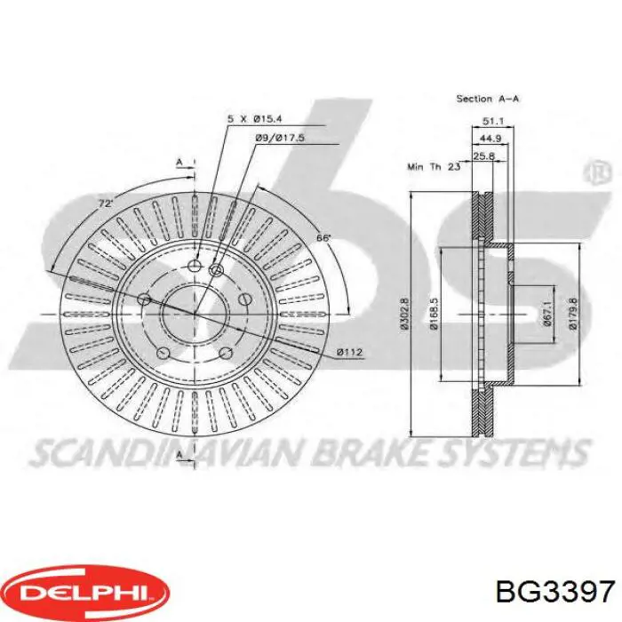 Диск переднього гальма Delphi BG3397 ціна, від 43.20 USD