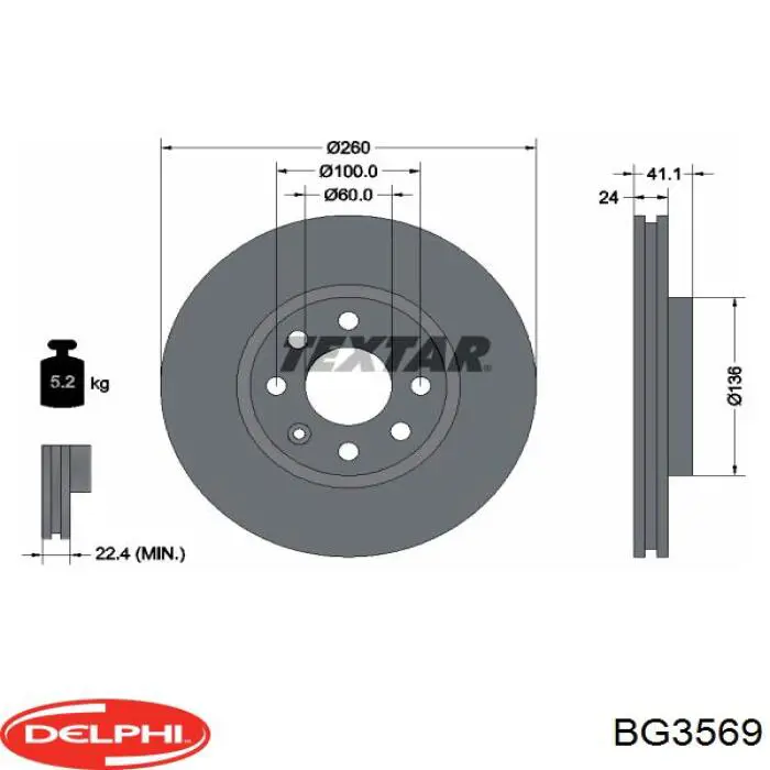 Диск переднього гальма Delphi BG3569 ціна, від 30.32 USD