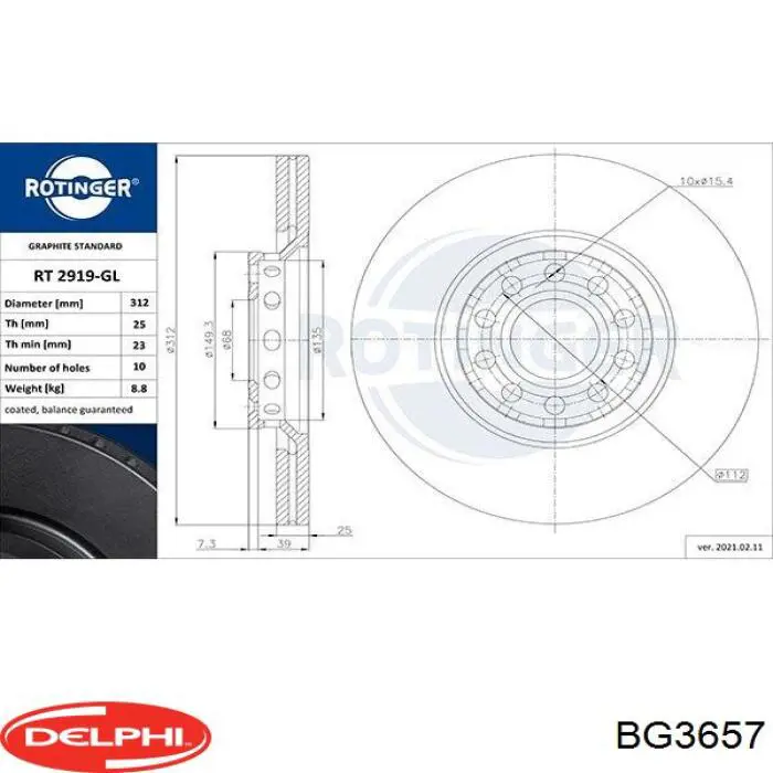 Гальмівні диски передні BG3657 Delphi