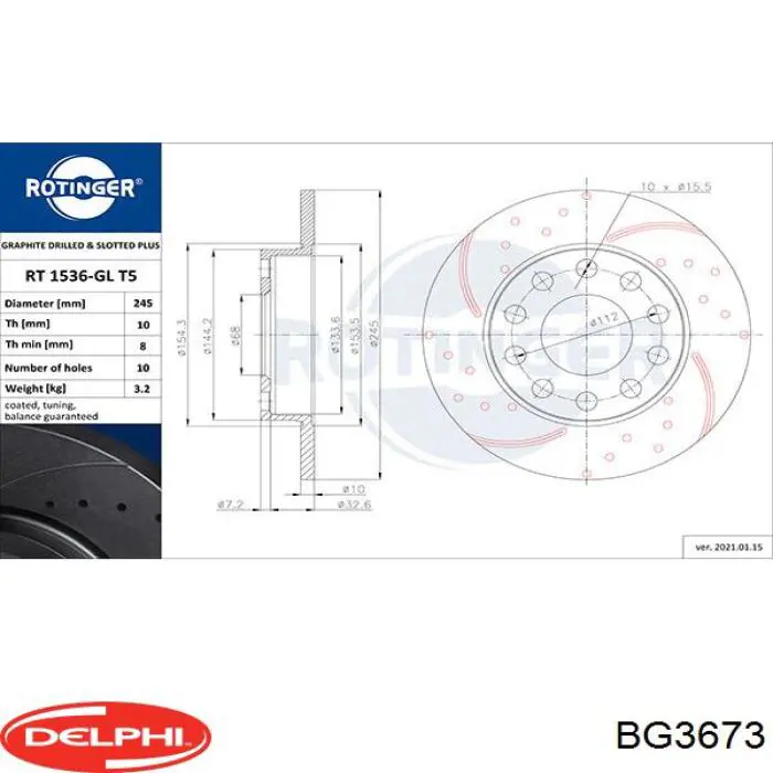 Купити BG3673 Delphi Диск заднього гальма