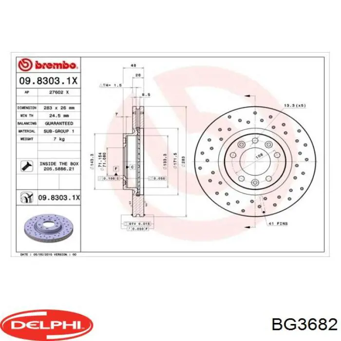 Диск переднього гальма Delphi BG3682 ціна, від 40.91 USD