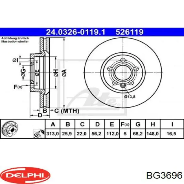 Диск переднього гальма Delphi BG3696 ціна, від 57.06 USD