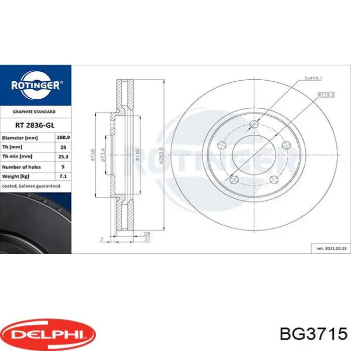 Гальмівні диски передні BG3715 Delphi