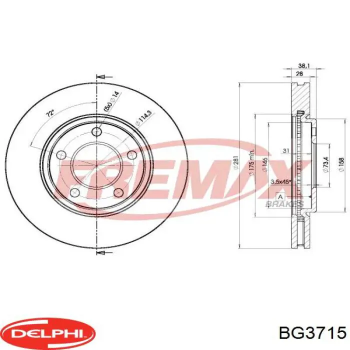 Диск гальмівний передній Delphi BG3715