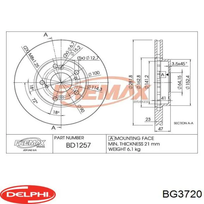 Диск переднього гальма Delphi BG3720 ціна, від 30.17 USD