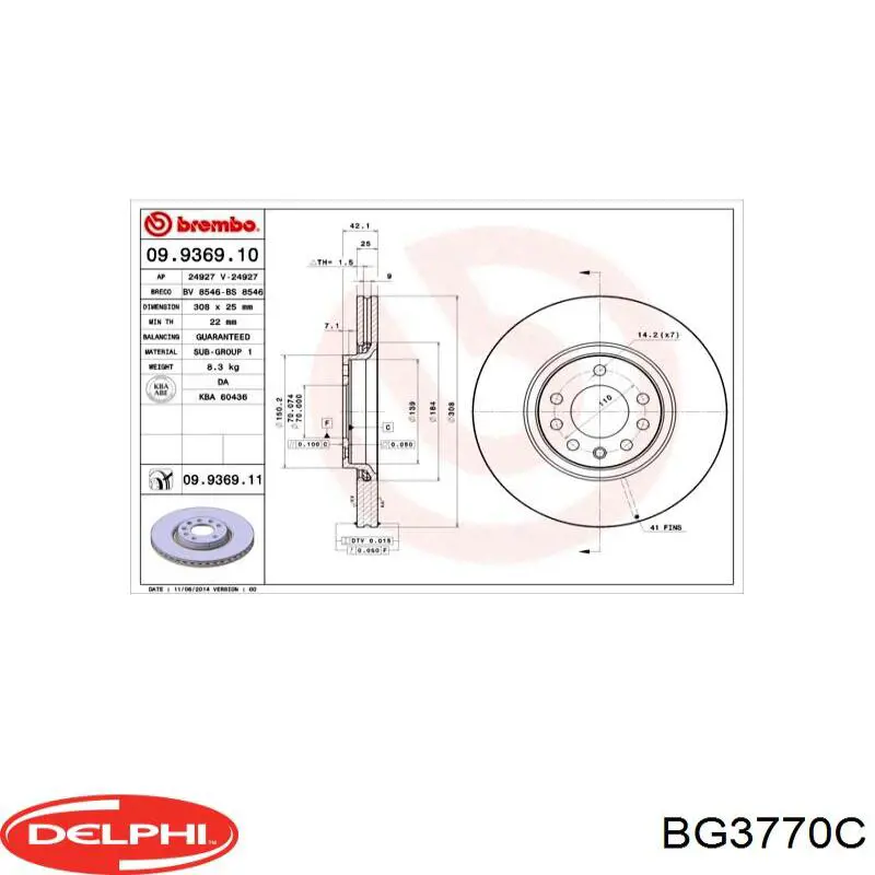 Диск переднього гальма Delphi BG3770C ціна, від 50.38 USD