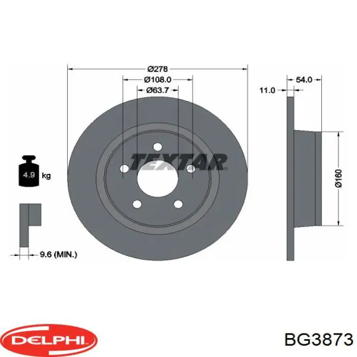 BG3873 Delphi диск гальмівний задній
