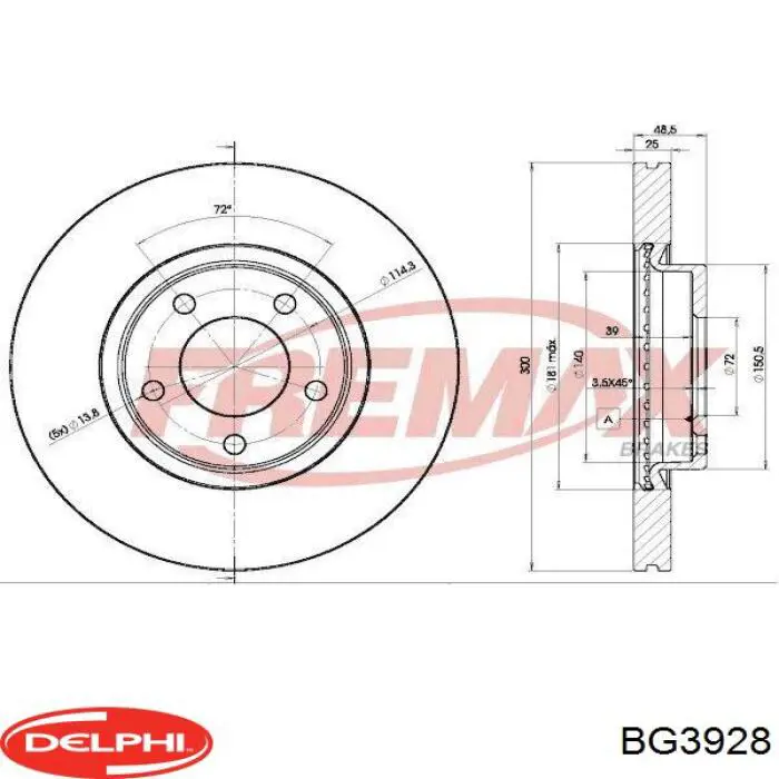 Гальмівні диски передні BG3928 Delphi