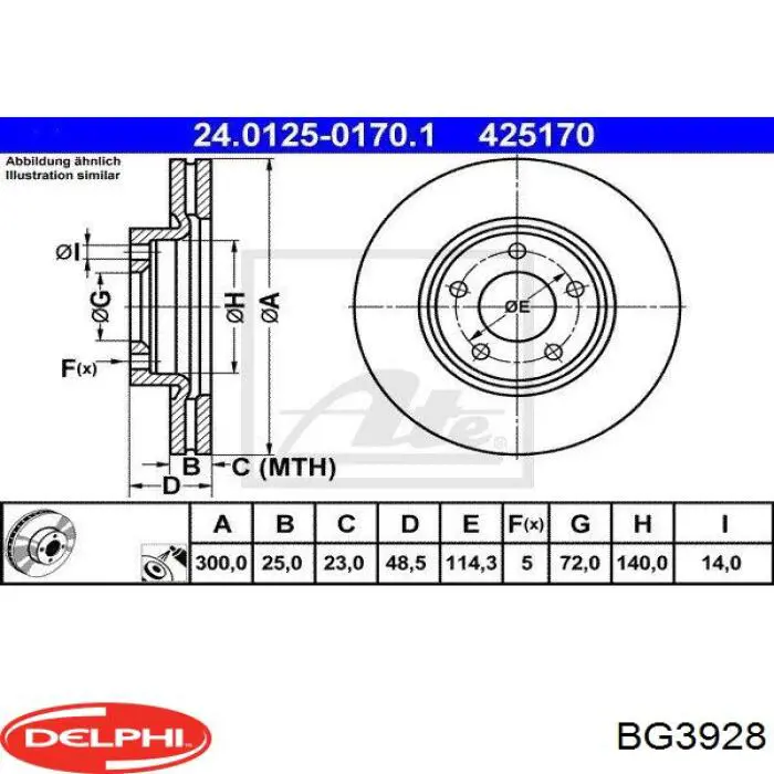 Диск гальмівний передній Delphi BG3928