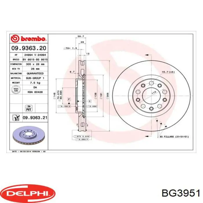 BG3951 Delphi Гальмо дискове переднє