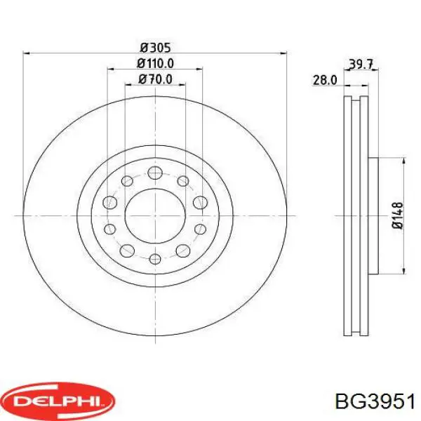 Диск переднього гальма Delphi BG3951 ціна, від 49.56 USD
