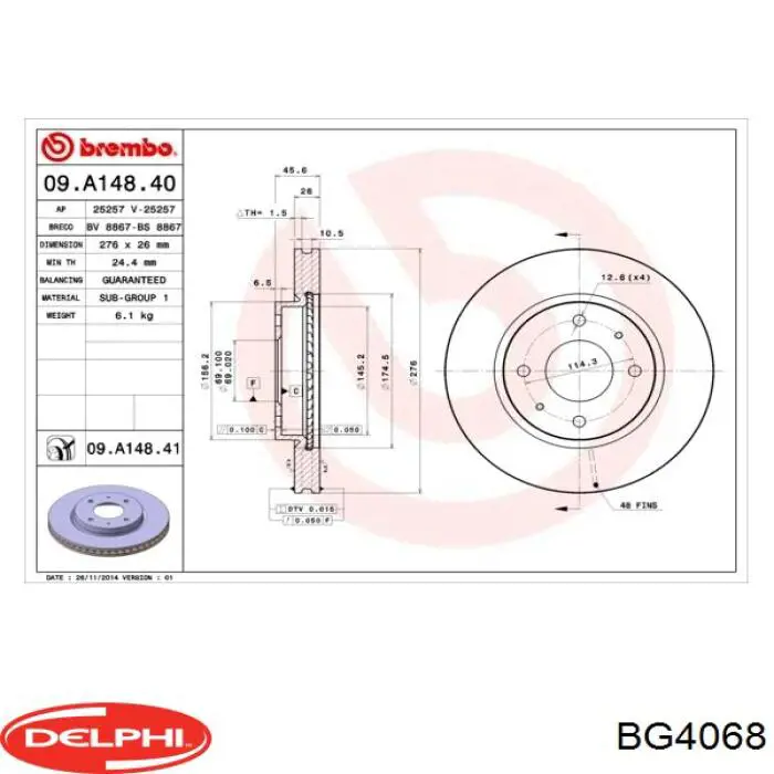 Диск переднього гальма Delphi BG4068 ціна, від 42.84 USD