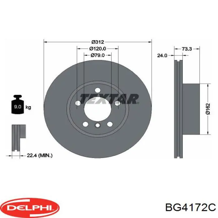 Диск гальмівний передній BG4172C Delphi